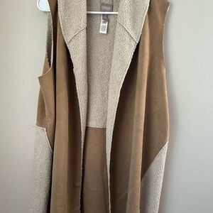 Chico's Size 2 Women's L Faux Suede Vest Faux Sherpa Tan Beige Neutral Western
